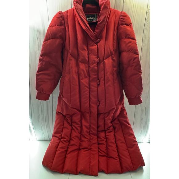 Vintage 80s Women’s Gallery DOWN Jacket Red Long Minimal Unique Classy Med - Picture 1 of 9